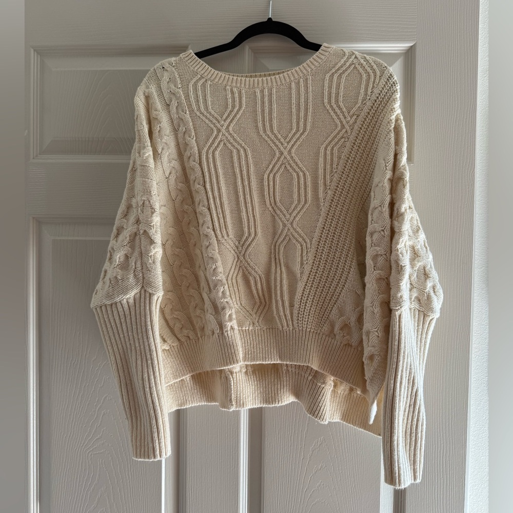 Maeve Cream Oversized Cableknit Sweater, Size Smalll